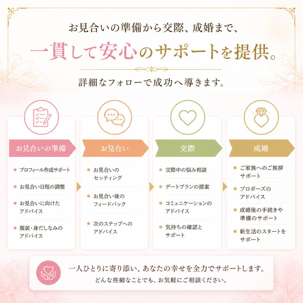 安心のサポート体制でお見合いから成婚まで