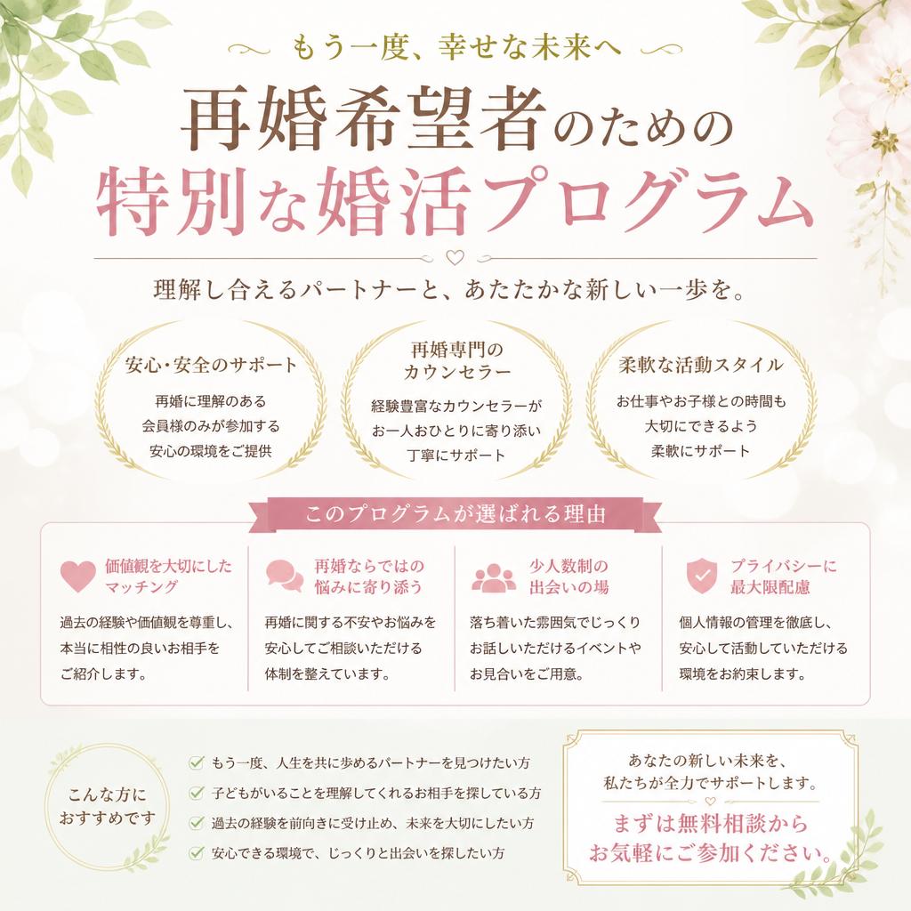 再婚希望者のための特別な婚活プログラム