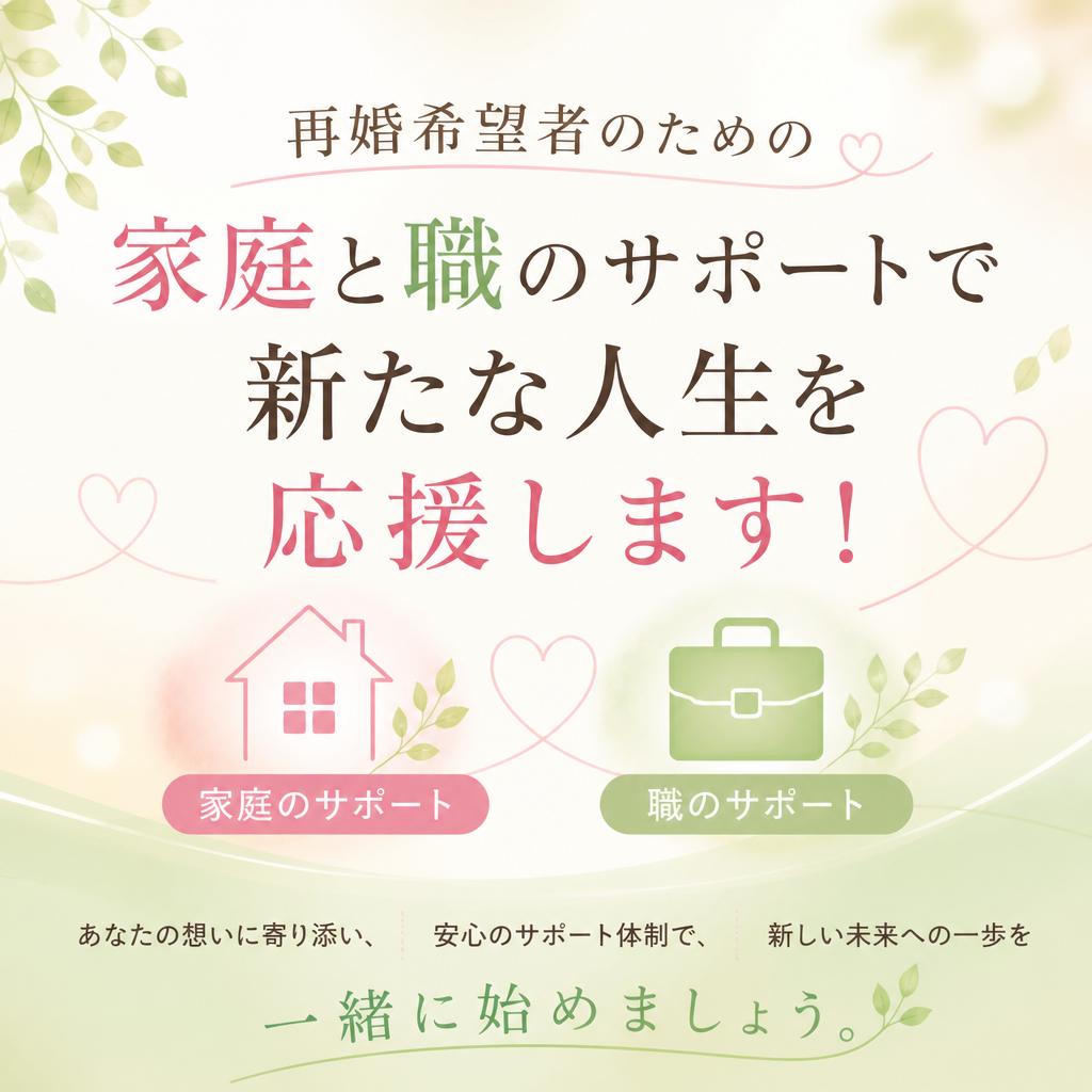 再婚希望者のための、家庭と職のサポートで新たな人生を応援します！