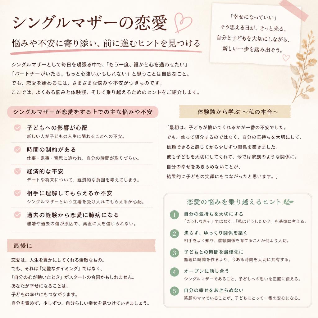 シングルマザーが抱える恋愛の悩みとは？