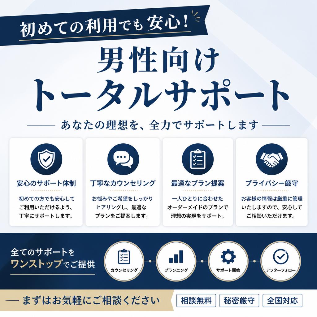 初めての利用でも安心！男性向けトータルサポート